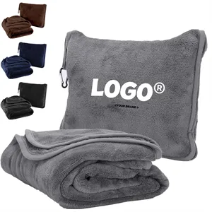 Custom Logo Fleece Travel Blanket Pillow Portable Two In One Car Plane