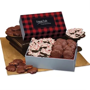 Peppermint Bark & Pecan Clusters in Plaid Sleeve Gift Box