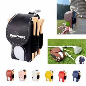 Custom Logo PU Leather Golf Ball Bag With Tee Organizer Carabiner Clip