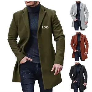 Custom Logo Men's Wool Blend Long Trench Coat