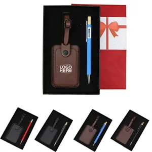 Custom Logo Gift Set With Pu Luggage Tag & Pen
