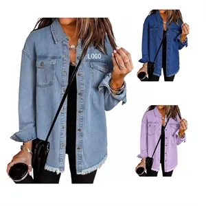 Custom Logo Women's Oversized Denim Jacket Casual