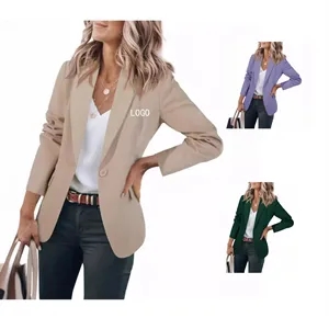 Custom Logo Women Casual Blazers Open Front Long Sleeve Work Suit Jacket