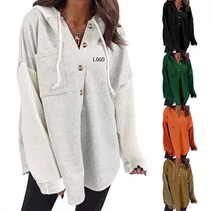 Custom Logo Casual Long Sleeve Button Hooded Sweatshirts