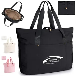 Custom Logo Foldable Tote Bag with Front Pocket and Carry Handles