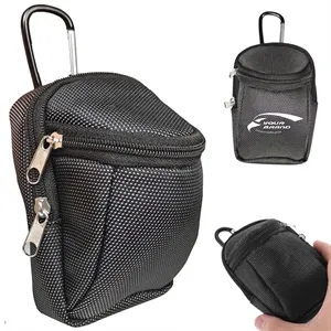 Custom Logo Golf Ball Holder Pouch with Carabiner and Dual Zippers