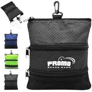 Custom Logo Golf Accessory Pouch with Carabiner and Zipper Pockets