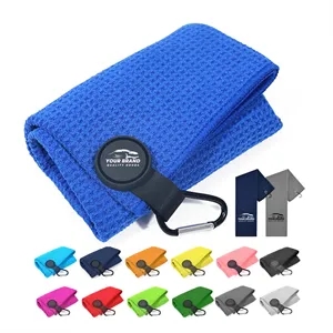Custom Logo Microfiber Golf Cleaning Towels with Carabiner Clip