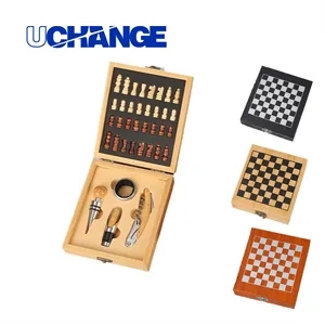 Bamboo Chess Board Wine Accessories Gift Set
