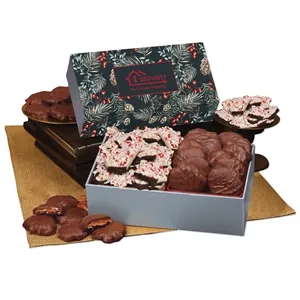 Peppermint Bark & Pecan Clusters in Pine Bough Sleeve Box
