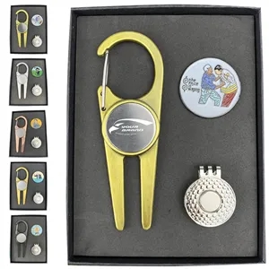 Golf Divot Tool Gift Set w/ Magnetic Ball Markers & Hat Clip