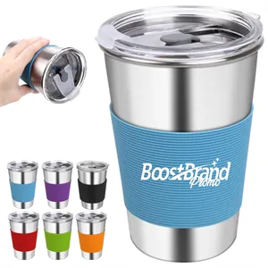 Custom Logo 16oz. Stainless Steel Tumbler Water Cup with Silicone Sleeve