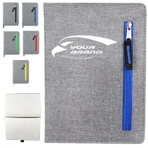 Fabric Cover Notebook with Zipper Pocket and Custom Logo