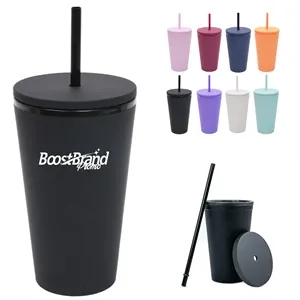 Custom Logo 16oz. Reusable Tumbler Water Bottle with Straw and Lid