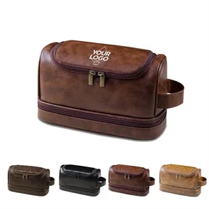 Hanging PU Leather Toiletry Bag with Hook for Men