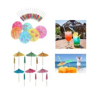 Custom Logo Decorative Paper Cocktail Umbrella with Wooden Stem