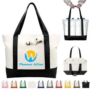 Zippered Roomy with Exterior Pocket Durable Canvas Tote Bag
