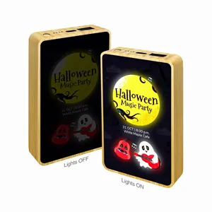 Custom Logo 5000mAh Light Up Colorful Logo Bamboo Power Bank