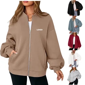 Custom Logo Custom Outerwear Women's Oversized Zip-Up Sweatshirt Jacket
