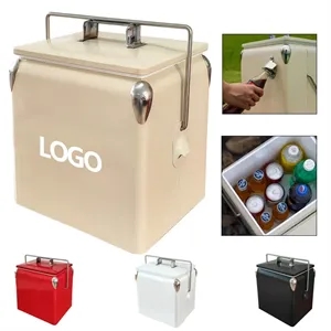 Custom Logo Retro Metal Cooler Box with Handle & Bottle Opener