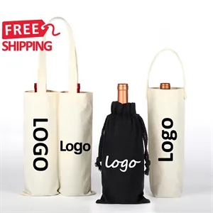 Custom Canvas Wine Bottle Gift Bags Reusable for Events