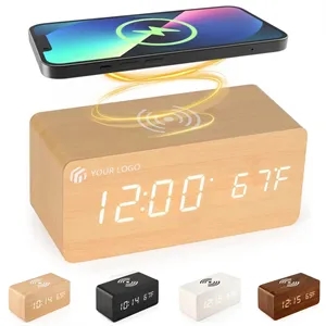 Custom Logo Bedroom office home alarm clock with wireless charging pad