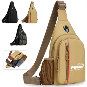 Custom Logo Nylon Crossbody Sling Bag with Bottle Holder USB Charging