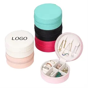 Round Faux Leather Jewelry Organizer Box