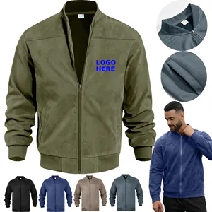 Custom Logo Promotional Apparel Men's Faux Suede Bomber Jacket