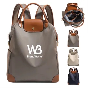 Custom Logo Women Fashion Backpack Leather Trim Travel Daypack