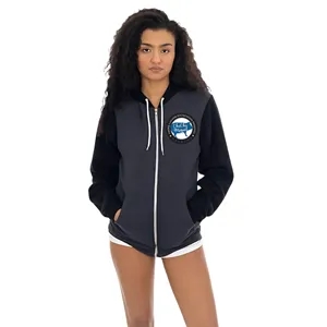 Custom Logo Poly Cotton Unisex Zip Up Hoodie