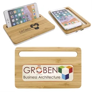 Custom Logo Bamboo Wireless Charging Pad with Phone Stand