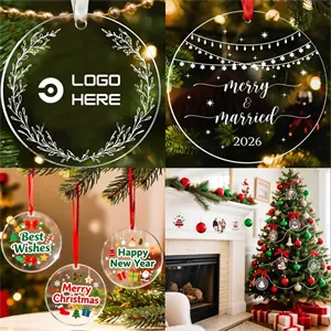 Clear Round Acrylic Christmas Ornaments DIY Blanks W/ Ribbon