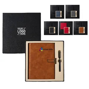 Custom Logo Hardcover A5 Leather Notebook With Deluxe Pen Gift Box