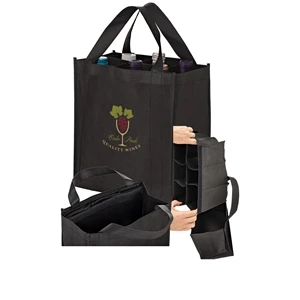 Wine Tote - 6 Bottle Bag w/ Removable Divider - Screen Print