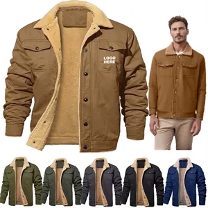 Custom Logo Men's Winter Lined Sherpa Jacket Warm Trucker Workwear Coat