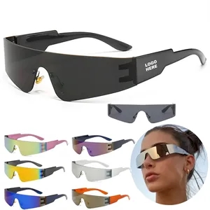 Custom Logo Custom Trendy Rimless Glass Futuristic Shield Sunglasses