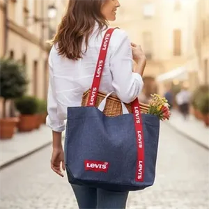 Custom Logo Monostrap Denim Tote Bag