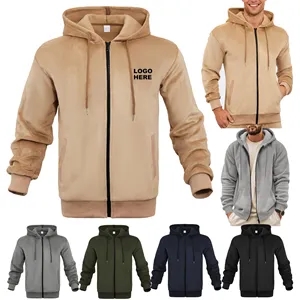 Custom Logo Winter Outerwear Men's Ultra-Soft Fleece Zip-Up Hoodie