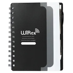 5" x 7" Recycled Dual Pocket Spiral Notebook w Pen