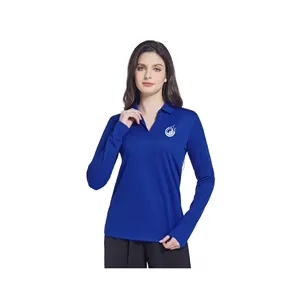 Custom Logo Ladies Sport Micro Pique Long Sleeve Polo Shirt