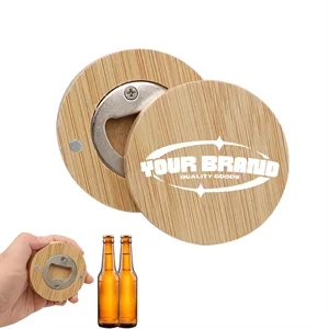 Wooden Round Beer Stainless Steel Magnetic Bottle Opener