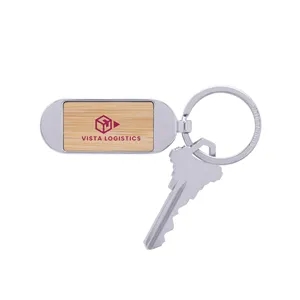 Bamboo & Metal Oval Keychain