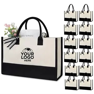 Personalized Initial Canvas Beach Tote Bag