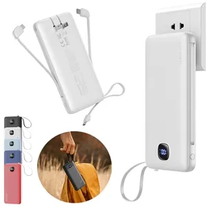 Custom Logo AC Wall Plug Power Bank with Built-in Cables