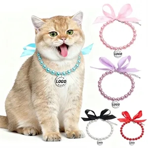 Adjustable Pet Pearl Collar Necklace with Rhinestone