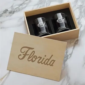 Etched 2-Piece Rocks Glass Set in Pine Box