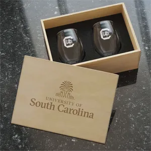 Etched 2-Piece Wine Glass Set in Pine Box