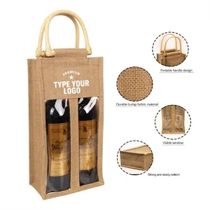 Burlap Wine Bottle Bag With Cane Handle