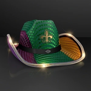 Mardi Gras LED Sequin Cowboy Hat with Black Band